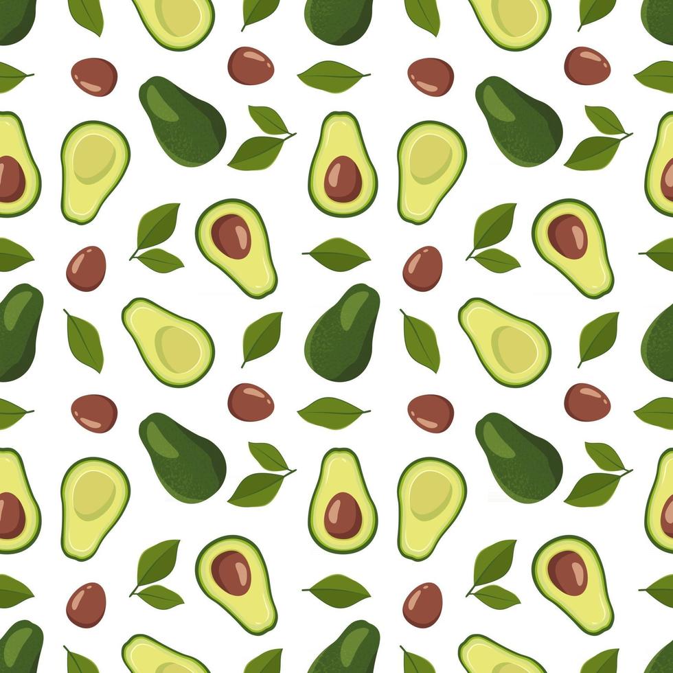 Seamless pattern with avocado and leaves vector