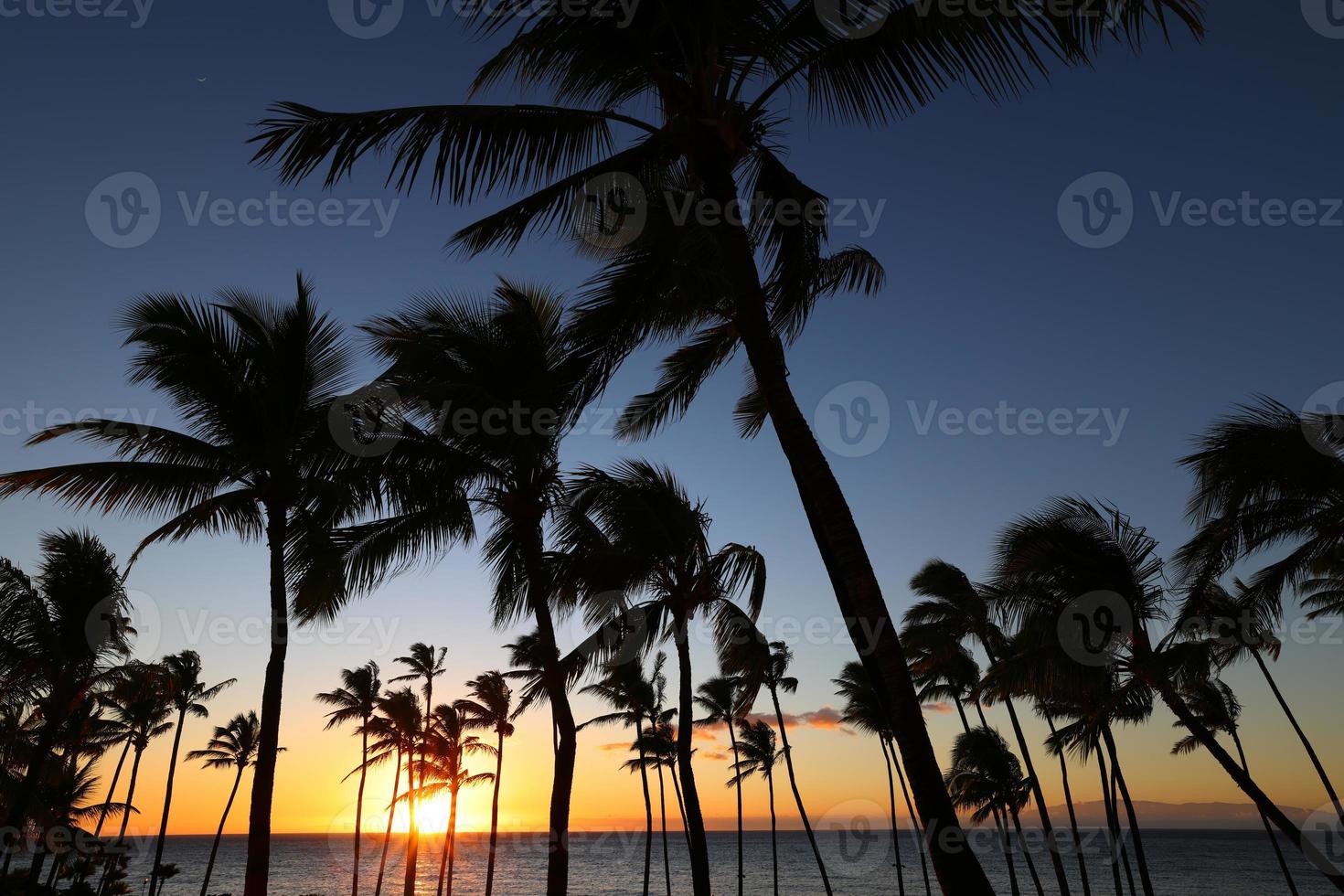 hermosa puesta de sol en la isla grande, costa de kohala, waikoloa, hawai foto