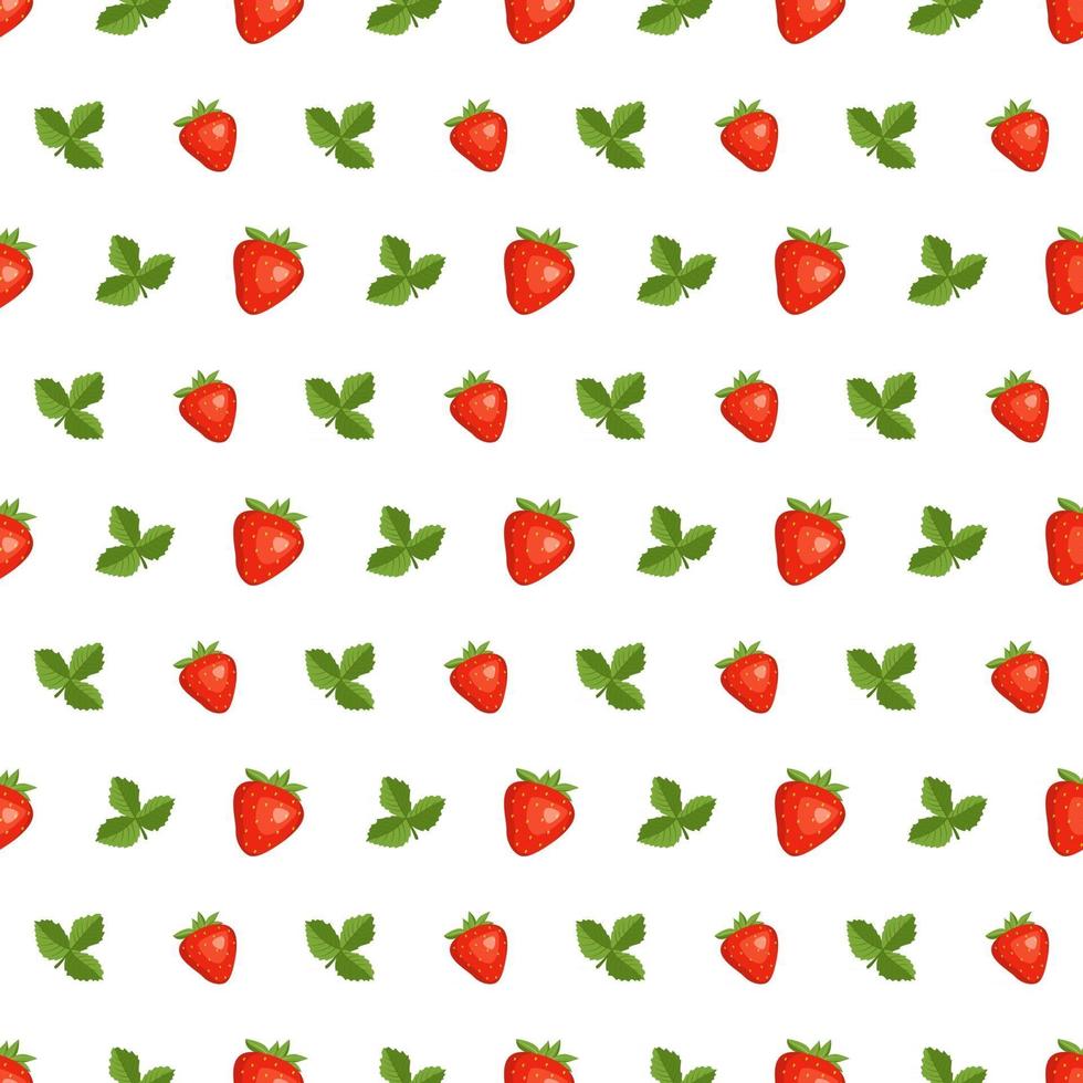 Seamless background with red strawberries and leaves vector