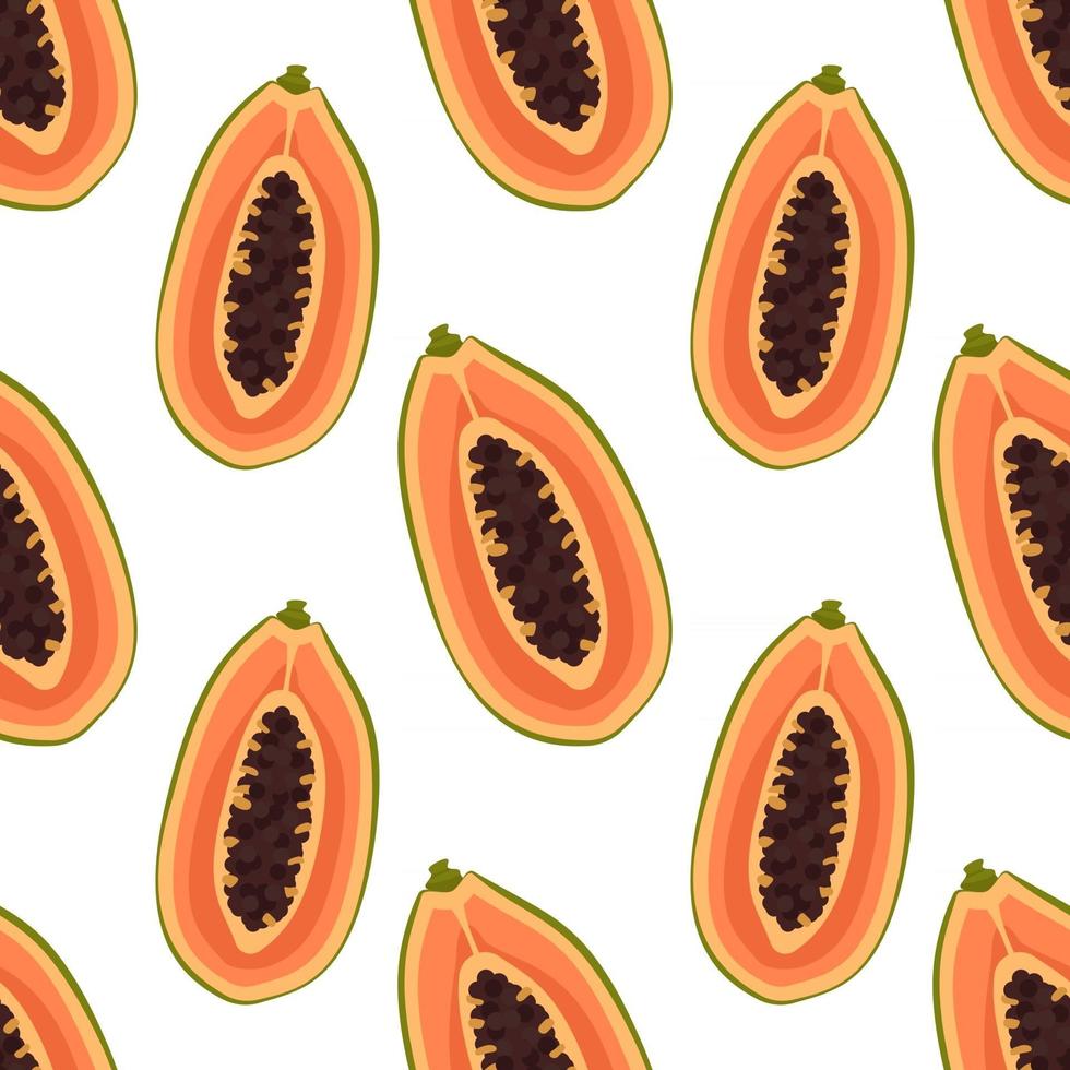 summer seamless pattern with papaya fruits. Exotic tropical print vector