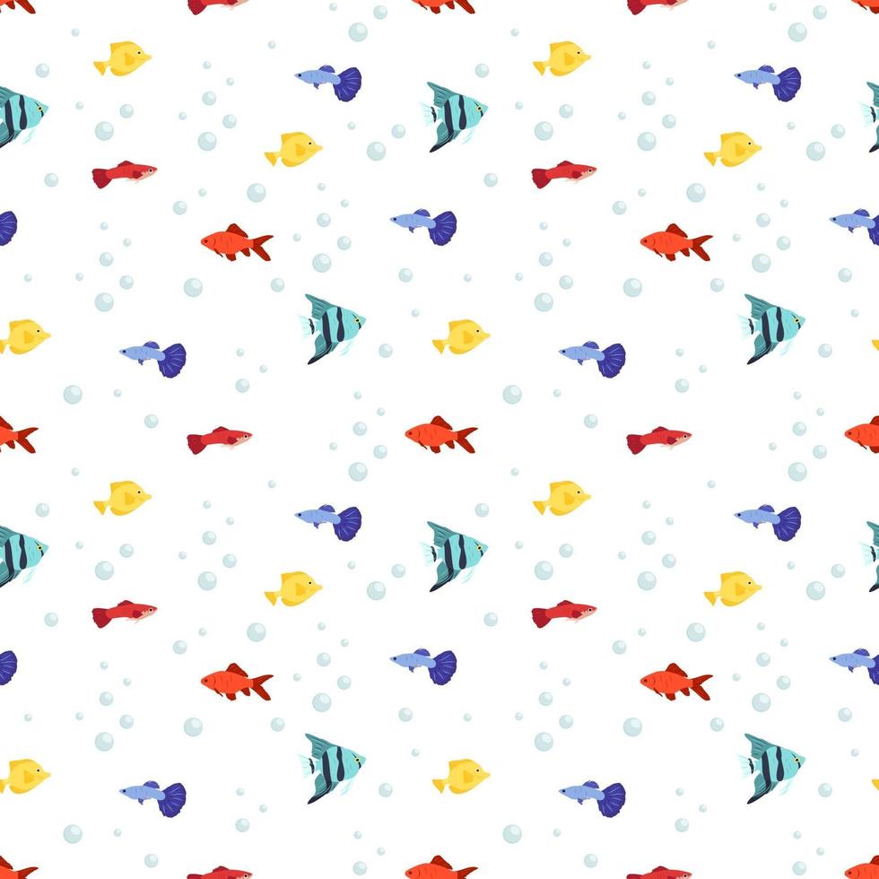 seamless marine pattern with fish and bubbles vector