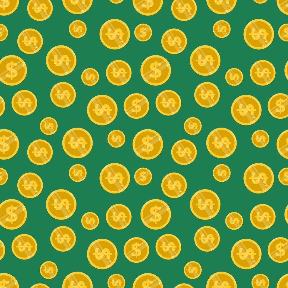 Bright seamless pattern with gold coins dollars on a green background vector