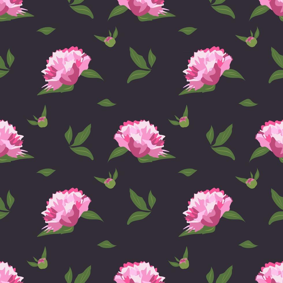 Seamless pattern with peonies on a dark background vector