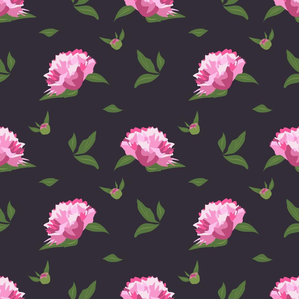 Seamless pattern with peonies on a dark background vector