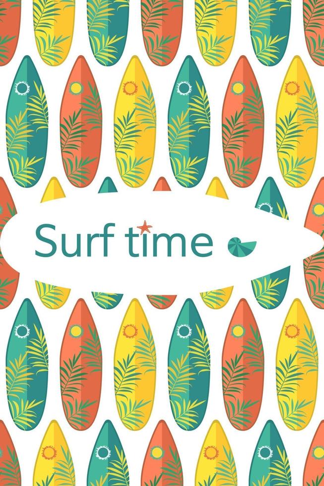 Bright seamless pattern with surfboards and palm branches vector