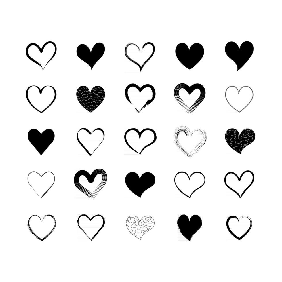 conjunto de iconos de corazón vector negro simple, para el día de San Valentín y la boda