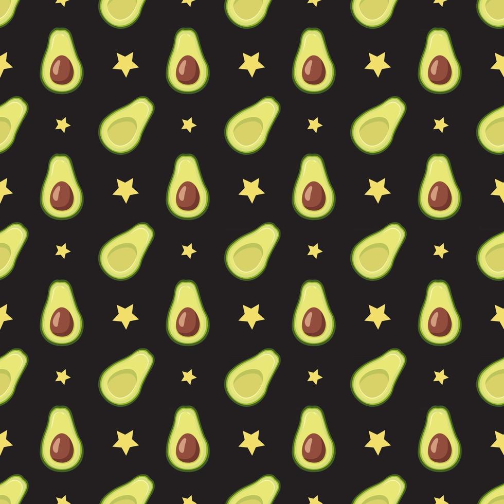 Seamless pattern with avocado and stars on a dark background vector