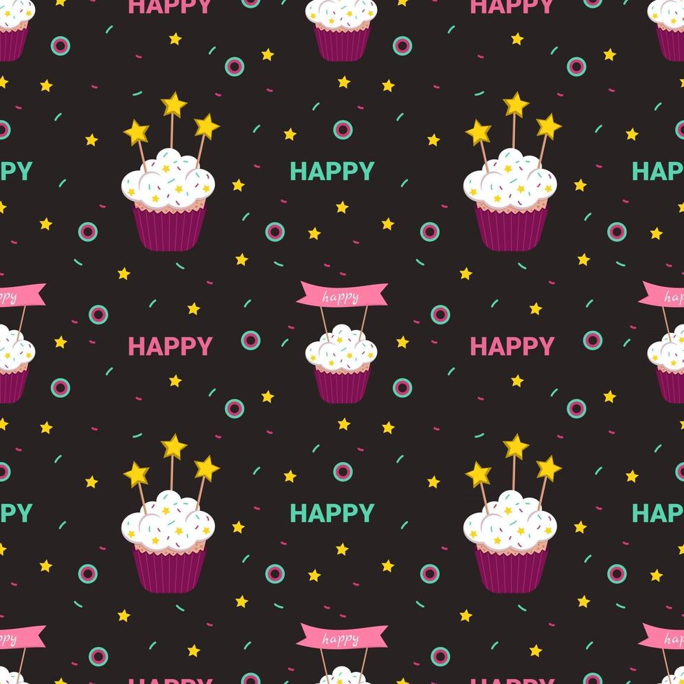 Bright holiday pattern with cakes, stars and other design elements vector