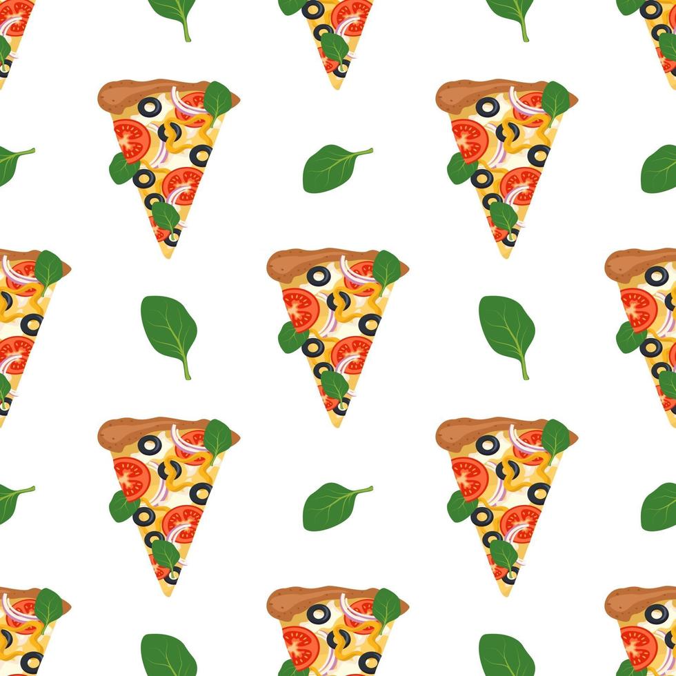 patrón sin fisuras con pizza. impresión de alimentos con verduras y queso. vector