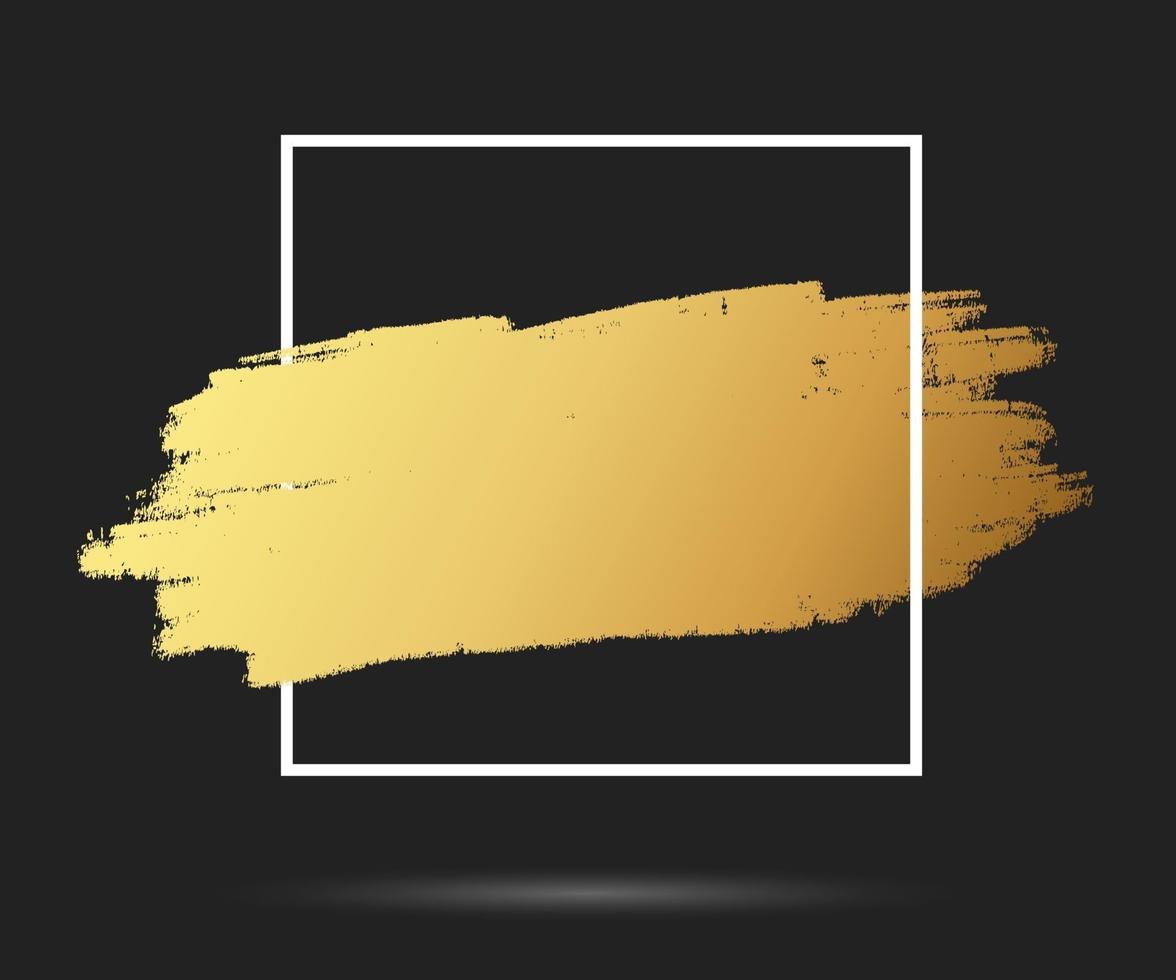 Gold brush stroke in the frame. Gold shiny grunge texture background vector