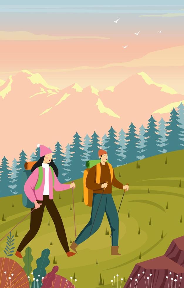 Outdoor Activity Happy Couple Hiking vector