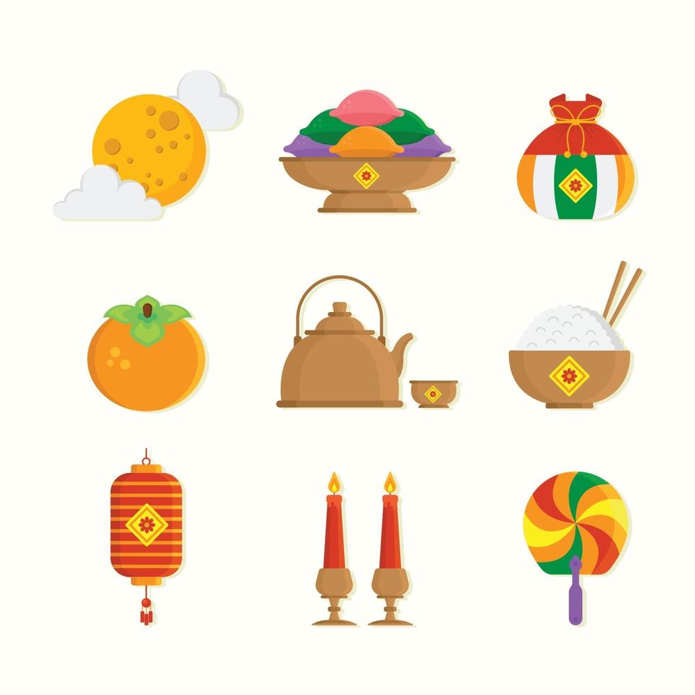 conjunto de iconos de elementos del festival chuseok vector