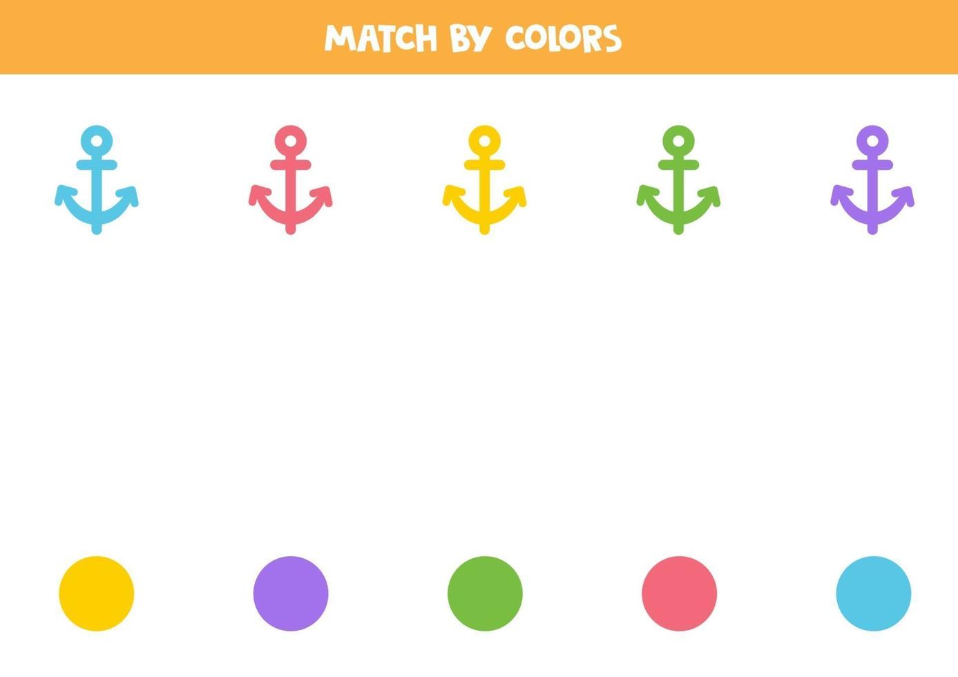 Color matching game for preschool kids. Match anchors and colors. vector