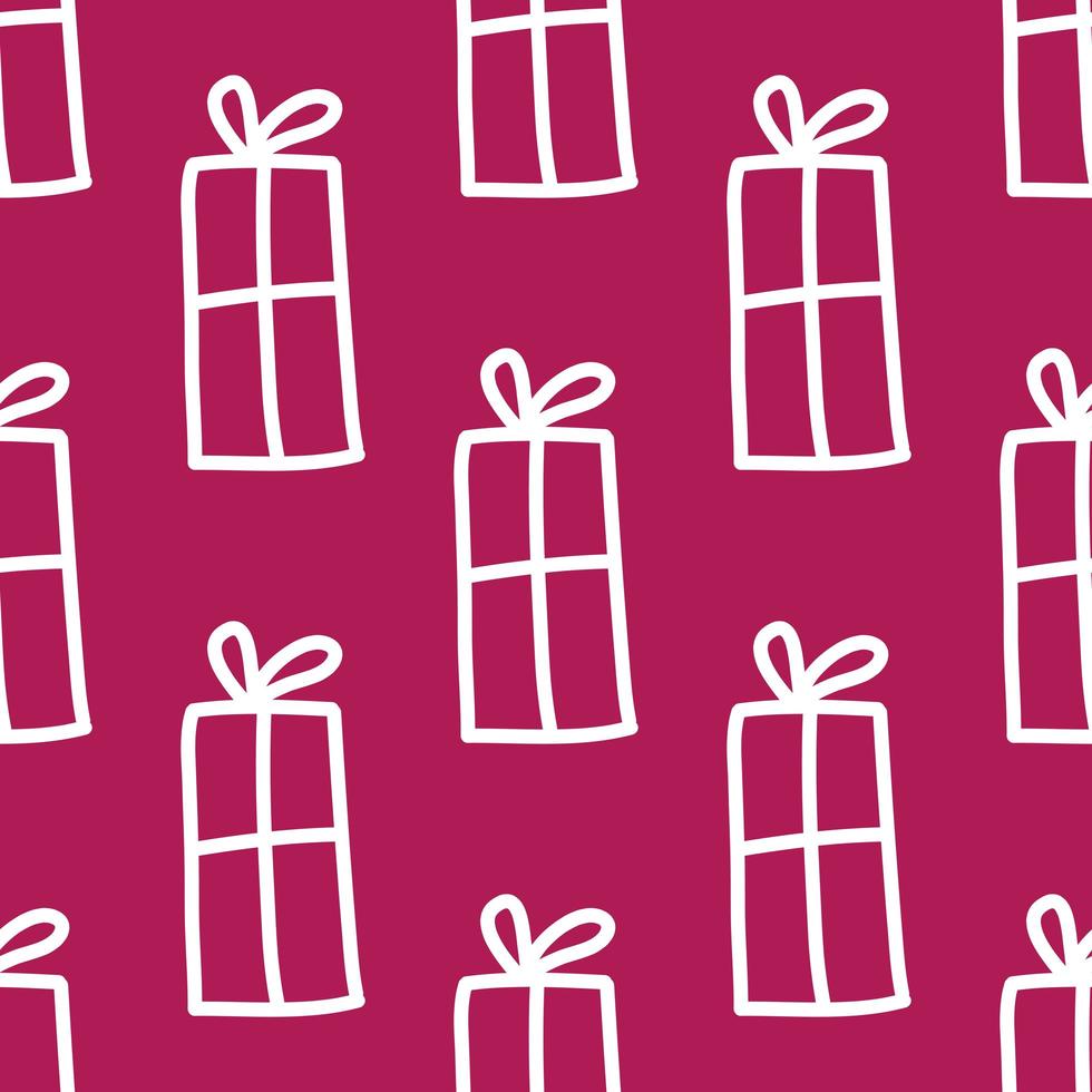 Seamless pattern made from white doodle gift boxes on pink background vector