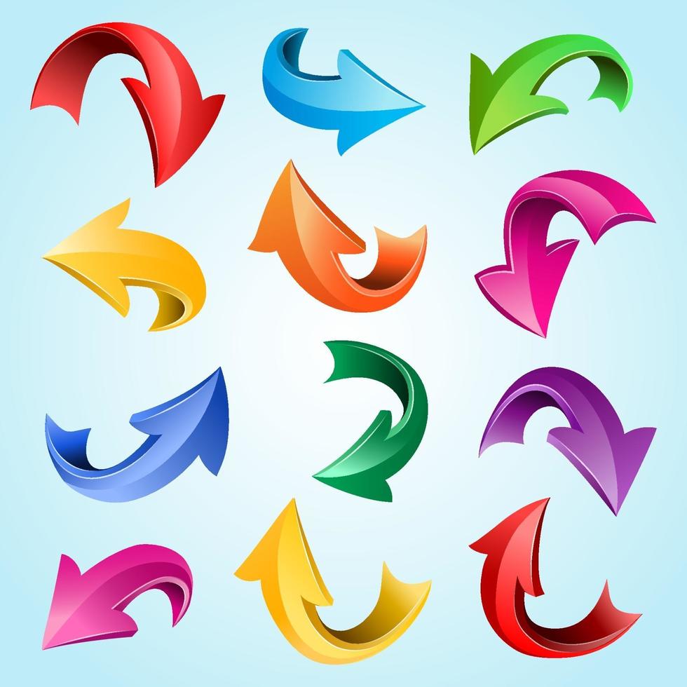 Cartoon glossy arrow icons set. Vector 3d directional pointers