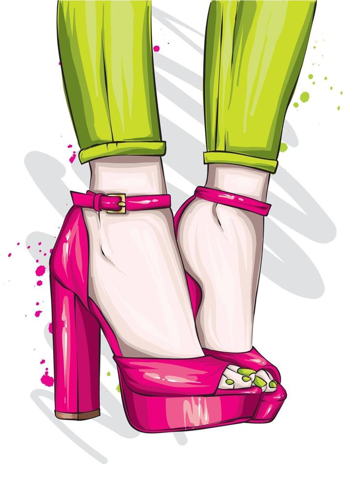 Female feet in stylish high-heeled shoes vector