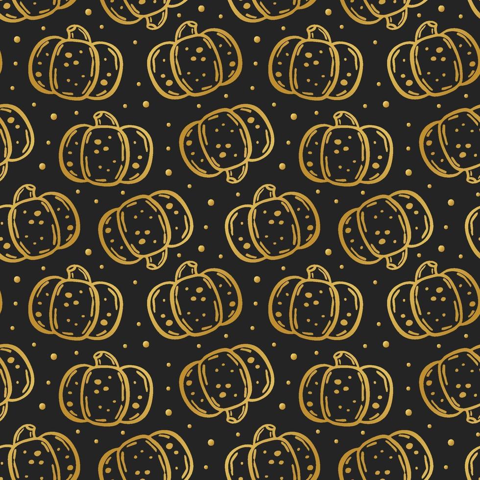 Halloween Day of dead Golden ink vector seamless pattern pumpkin
