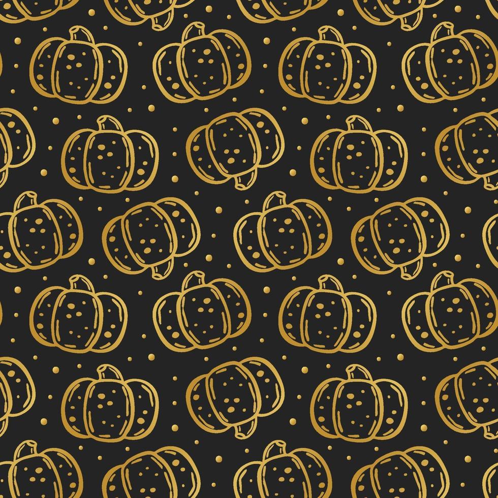 Halloween Day of dead Golden ink vector seamless pattern pumpkin