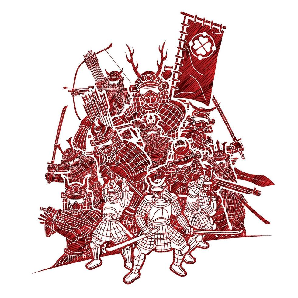 guerrero samurai con grupo de armas de luchador japonés ronin vector