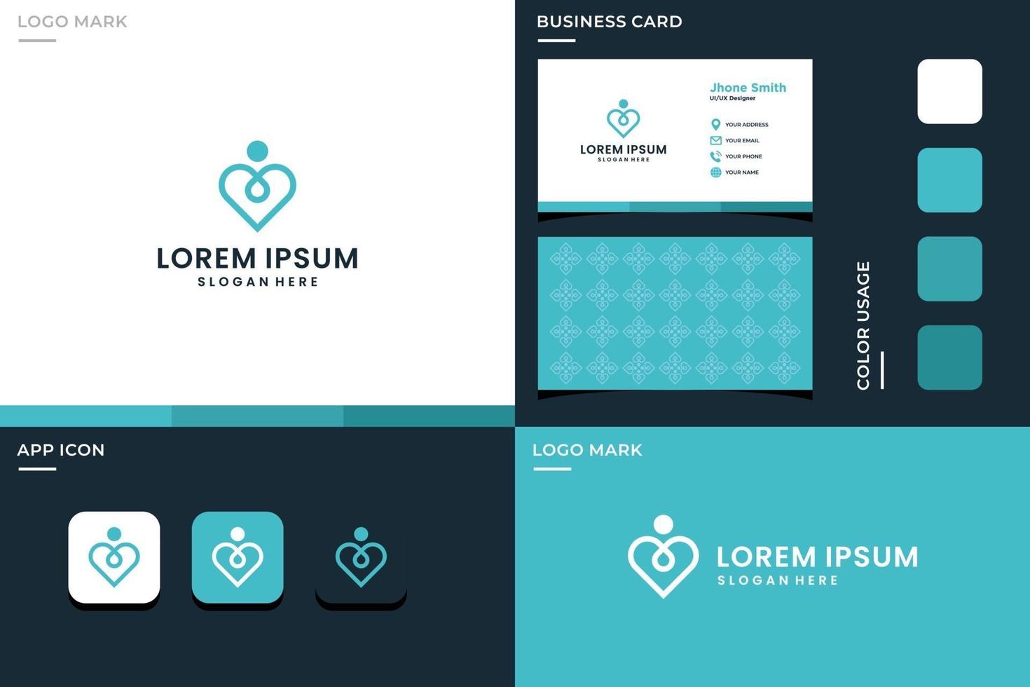 logo of the heart and people like yoga. vector