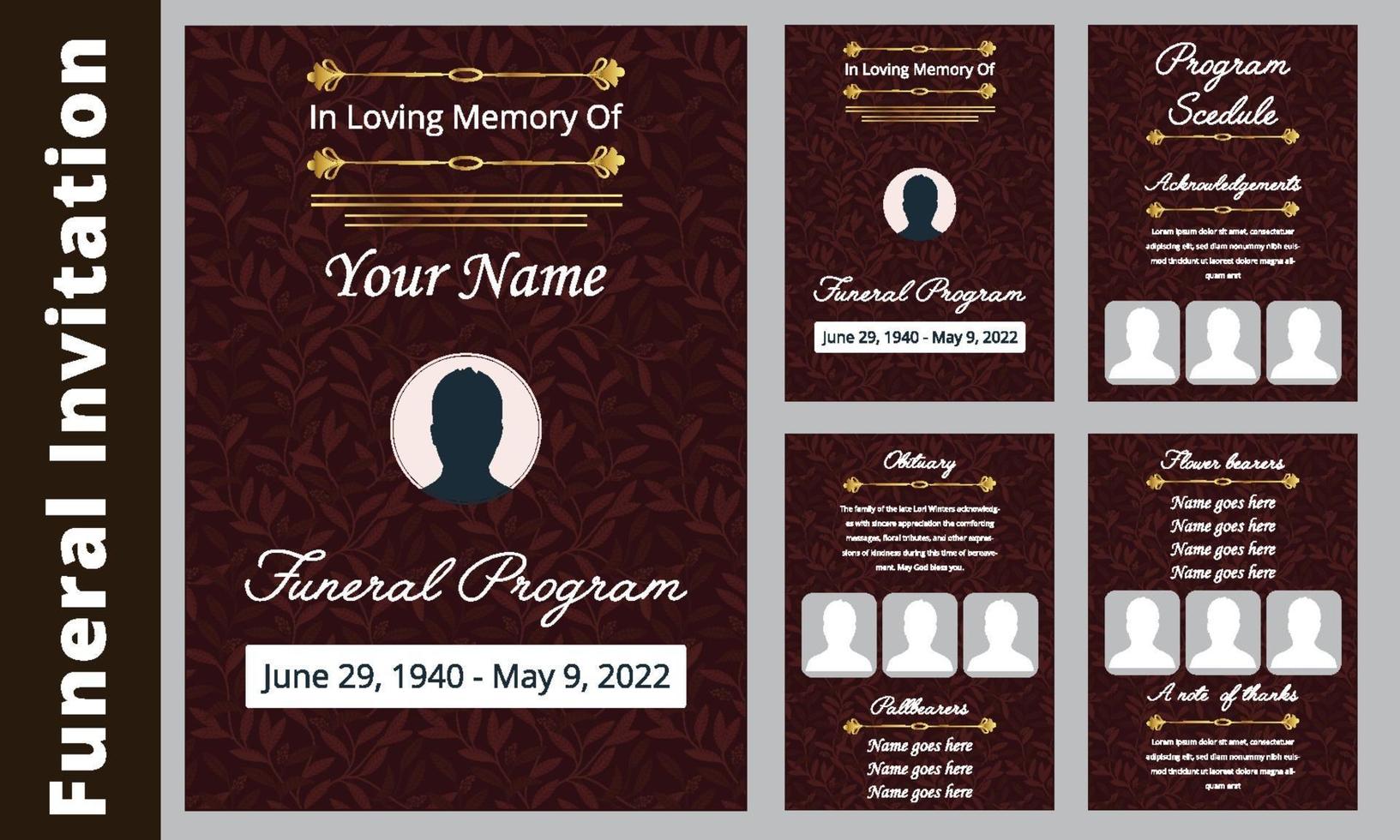 Botanical memorial and funeral invitation card template design vector