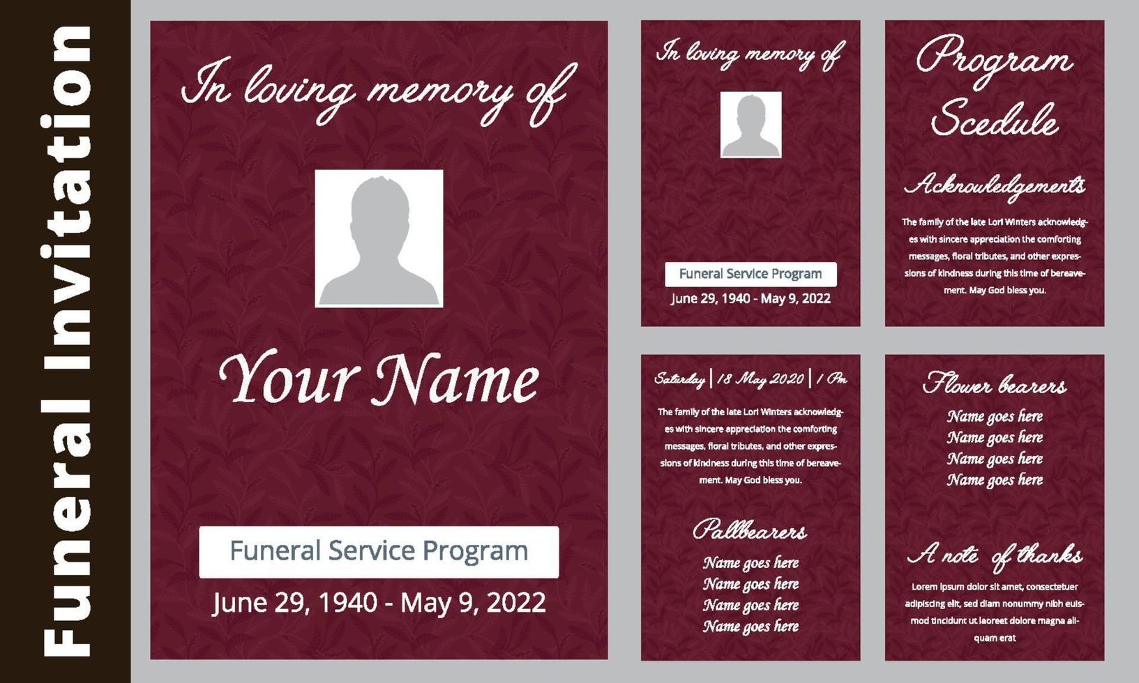 Botanical memorial and funeral invitation card template design vector