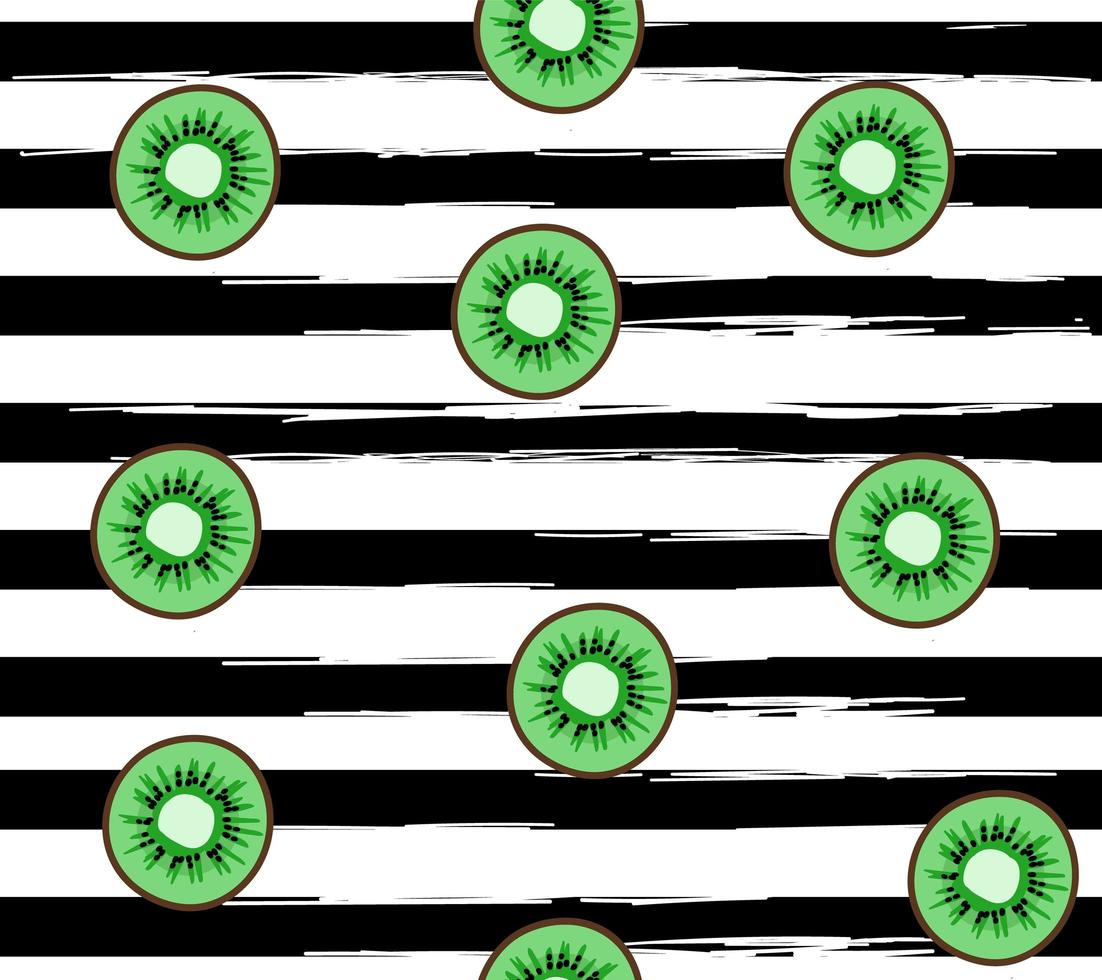 Slices of kiwi on grunge striped background. Seamless vector