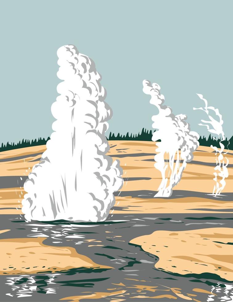 norris geyser basin en el parque nacional de yellowstone wpa poster art vector