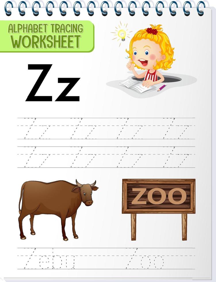 Alphabet tracing worksheet with letter Z and z vector