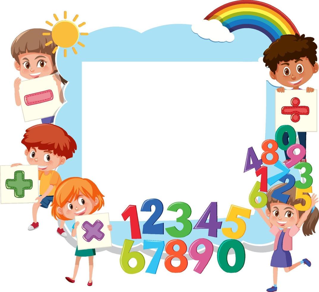 Empty board with school kids and math objects vector