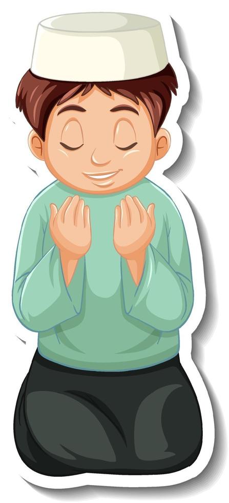 A sticker template with Muslim boy praying vector