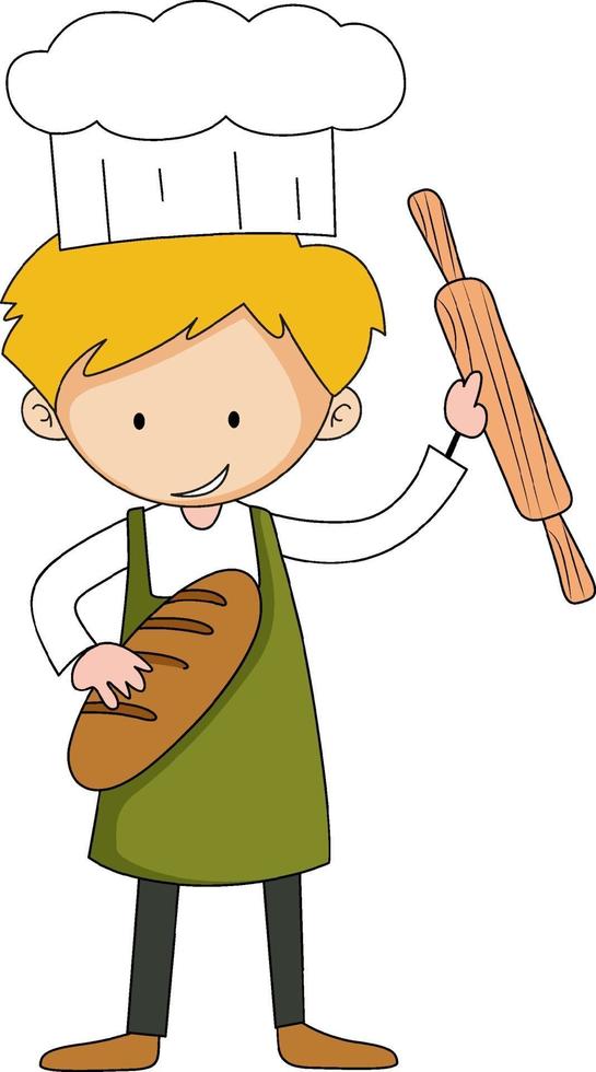 Little baker holding baking stuff cartoon character isolated vector