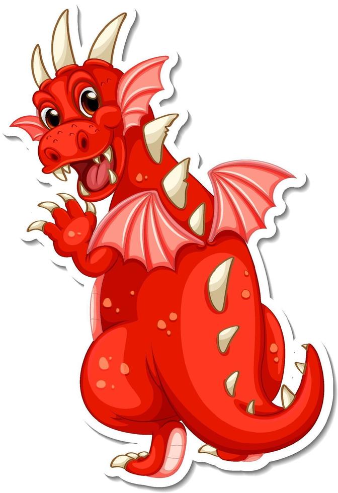 etiqueta engomada del personaje de dibujos animados del dragón rojo vector