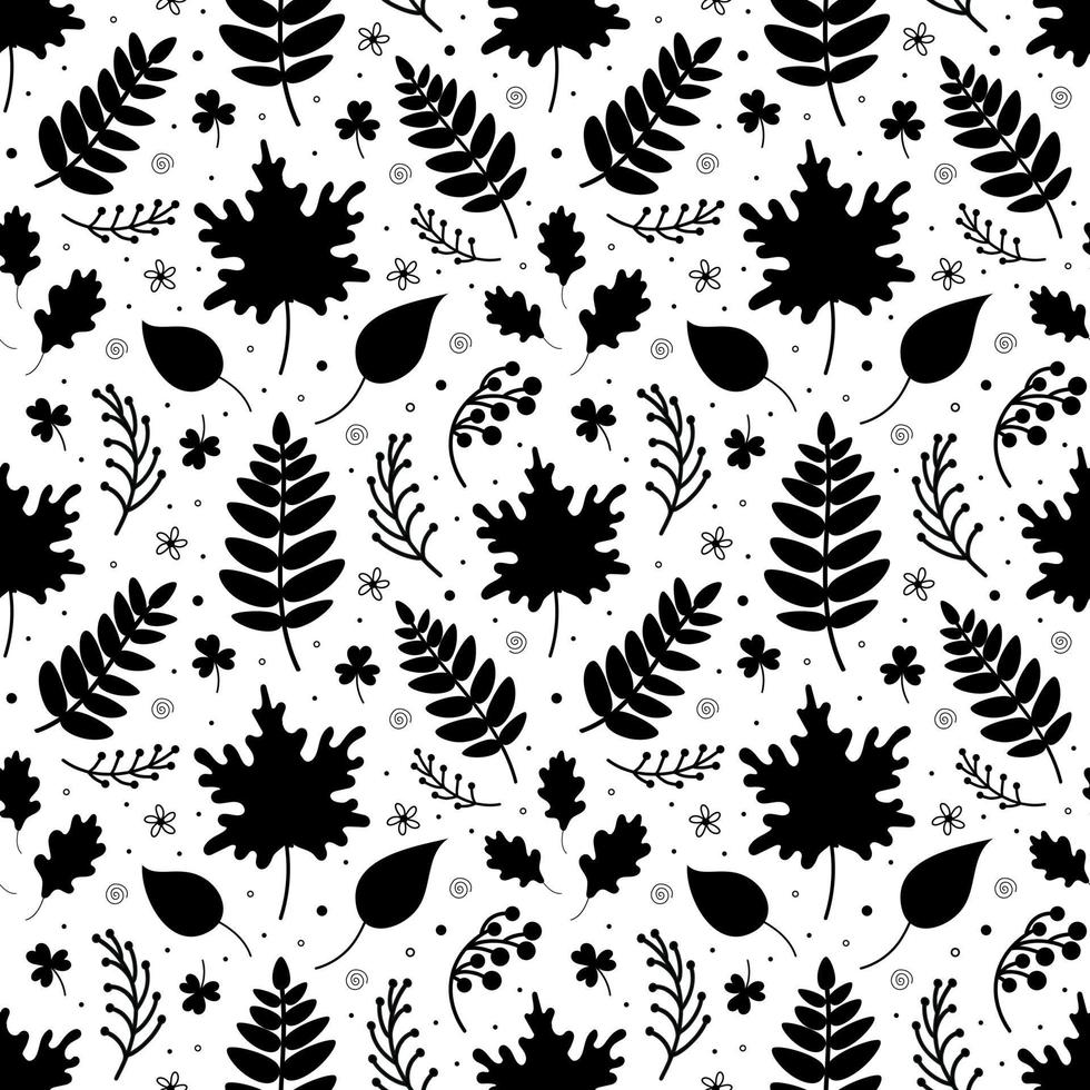 Seamless pattern of black leaves and berries vector