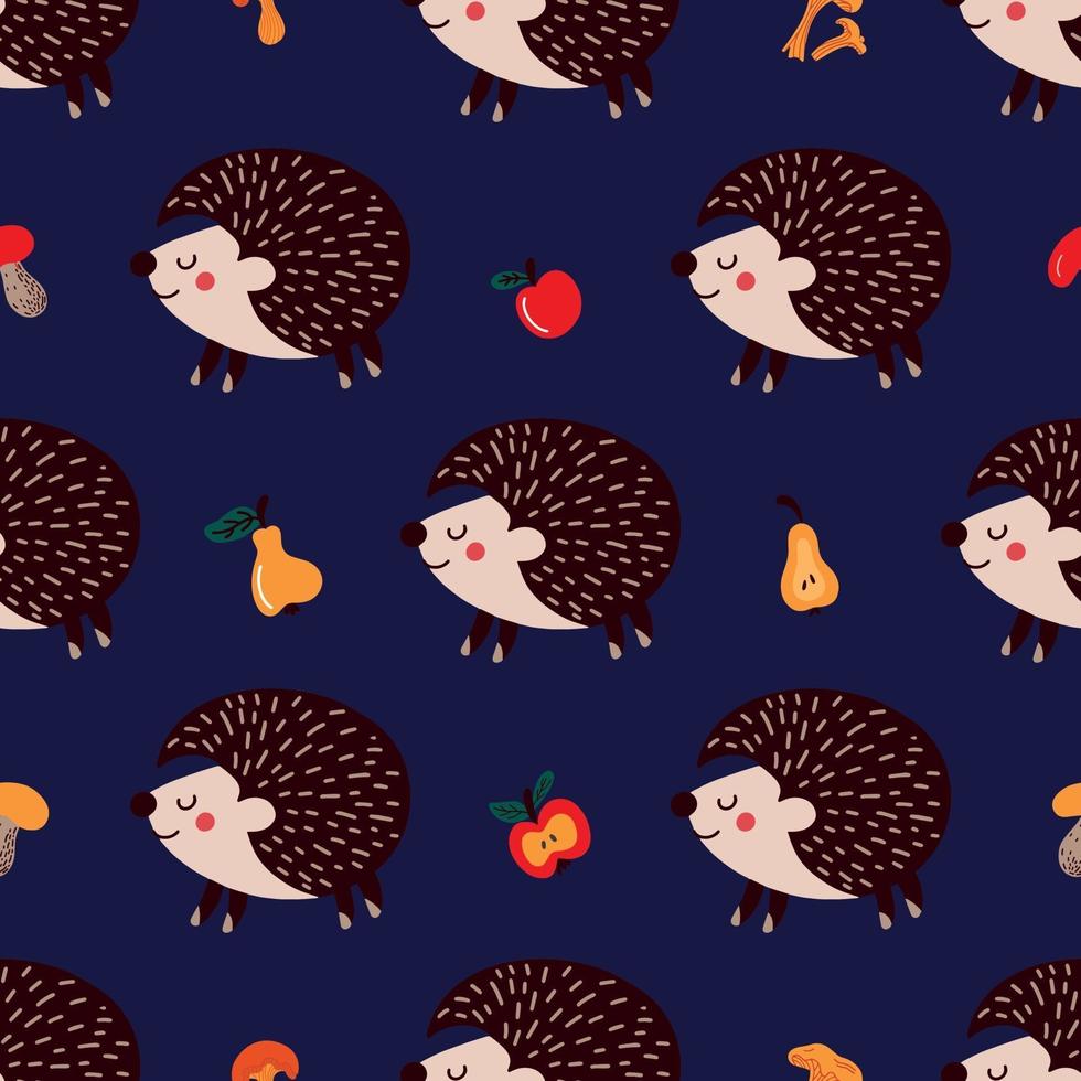 Seamless pattern with hedgehogs on blue background vector illustration