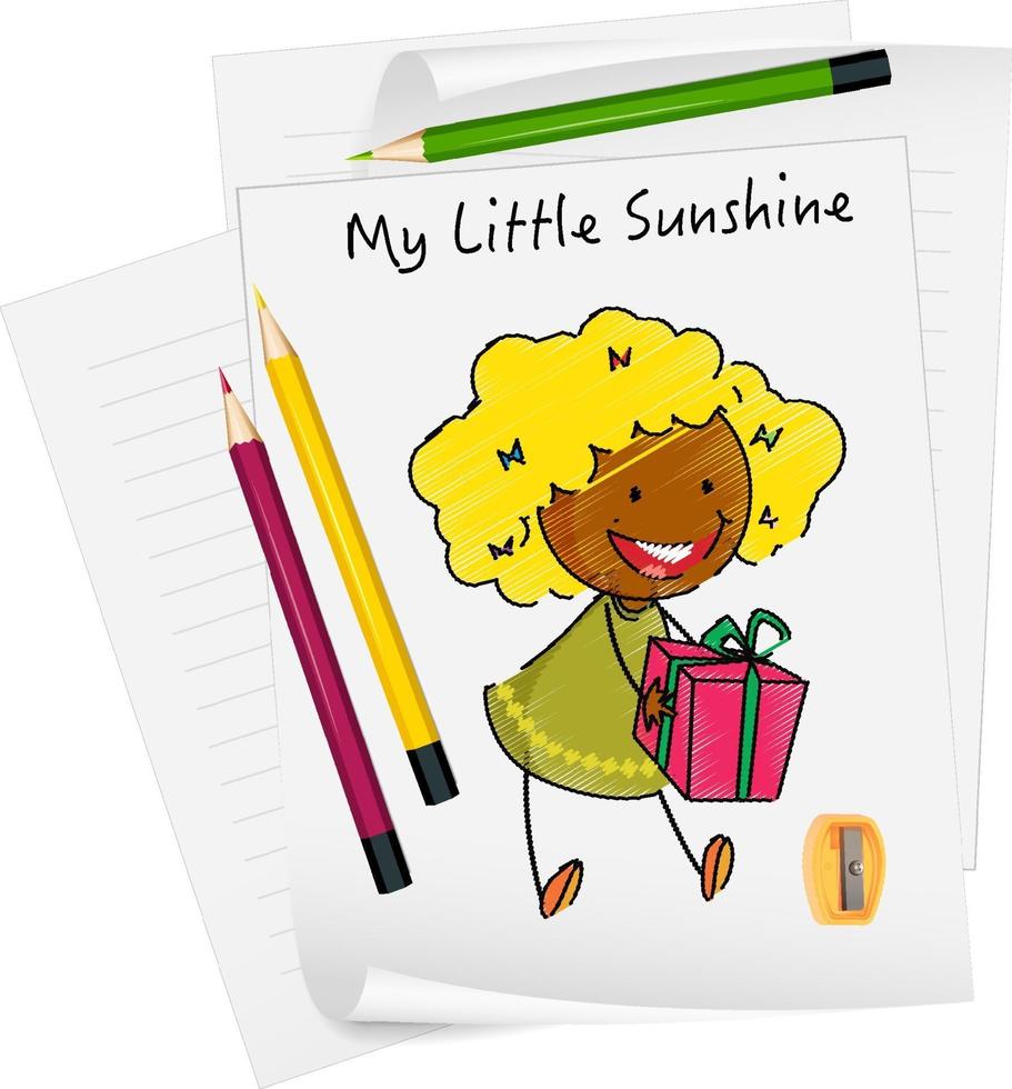 Sketch little kids cartoon character on paper isolated vector