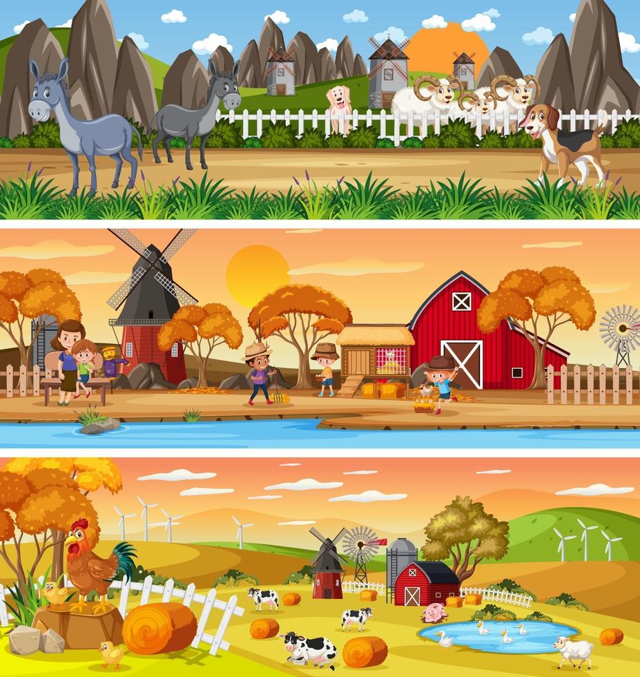 Different nature landscape at daytime scene with cartoon character vector