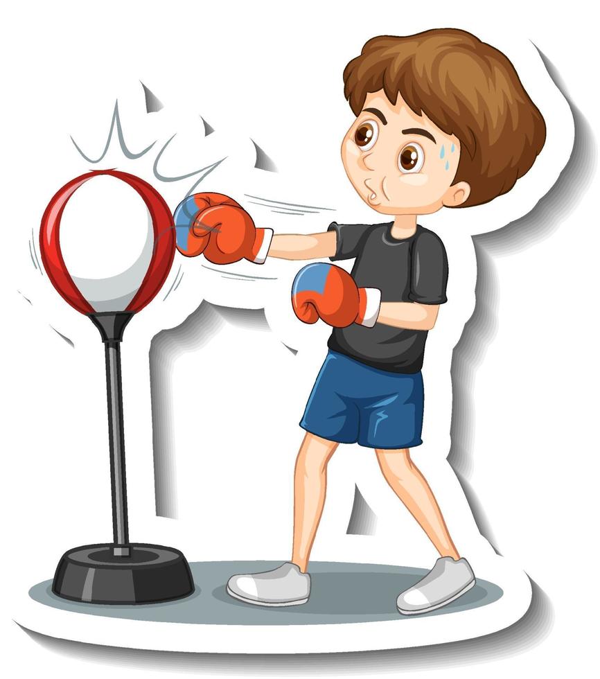 A boy punching cartoon character sticker vector