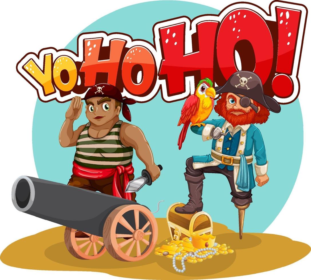 Yo Ho Ho font banner with pirate man cartoon character vector