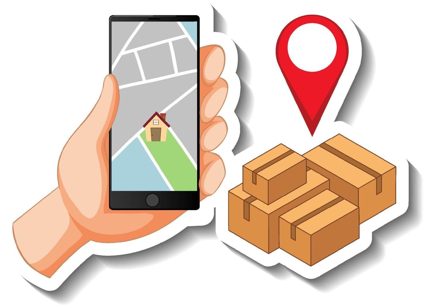 A sticker template with a smartphone and pin location vector