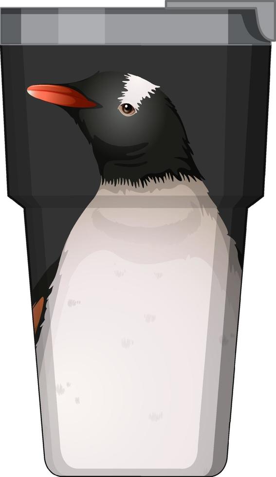 A black thermos flask with penguin pattern vector