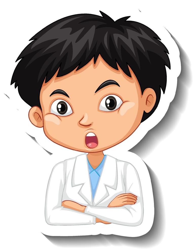 Portrait of a boy in science gown cartoon character sticker vector