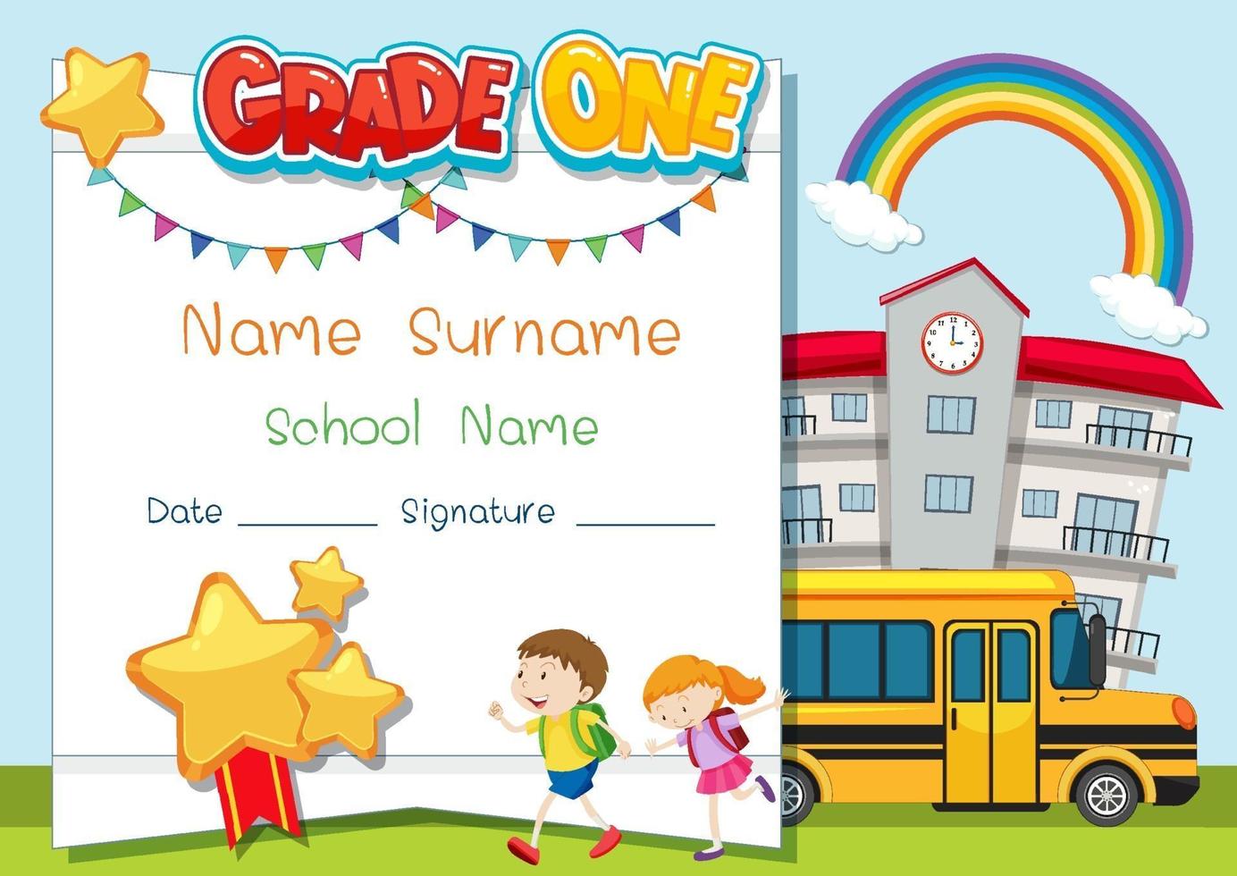 Grade one diploma or certificate template vector