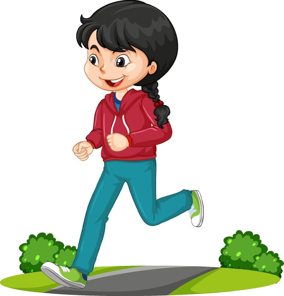 chica haciendo ejercicio corriendo personaje de dibujos animados aislado vector