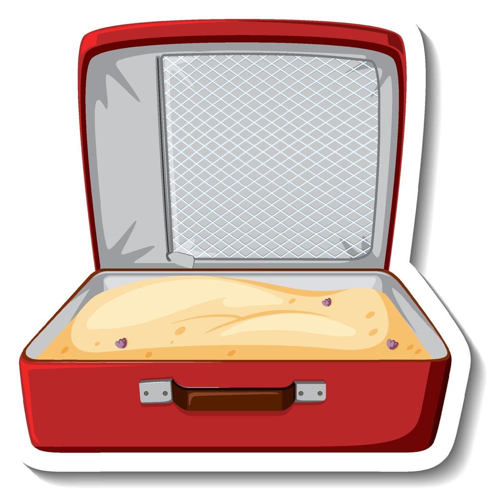 Leather suitcase opened with sand cartoon sticker vector