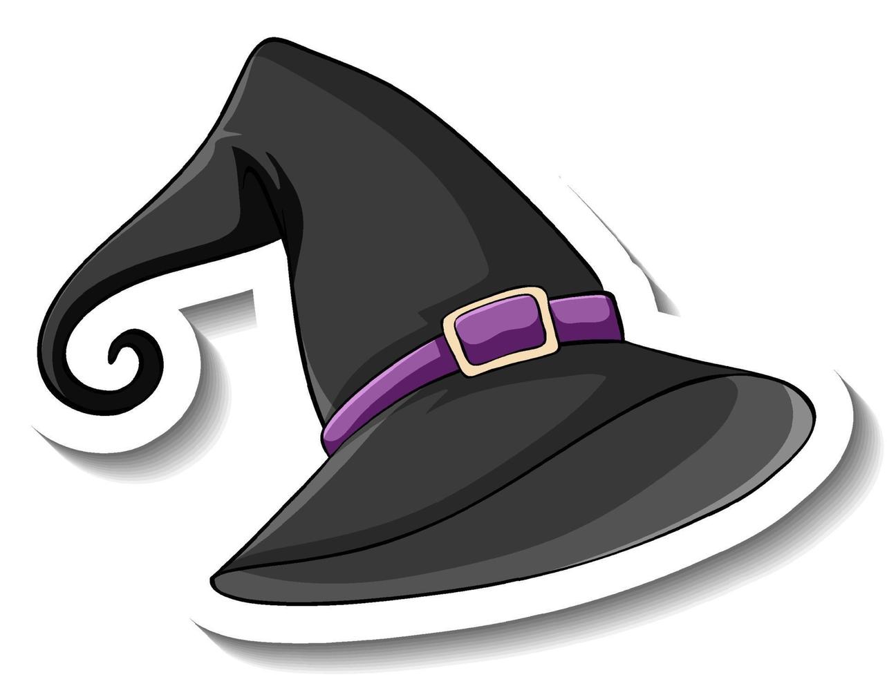 Black witch hat cartoon sticker on white background vector