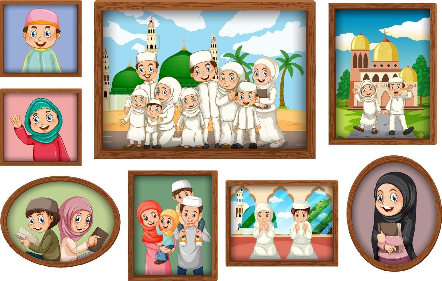 Family photo frames hanging on the wall vector