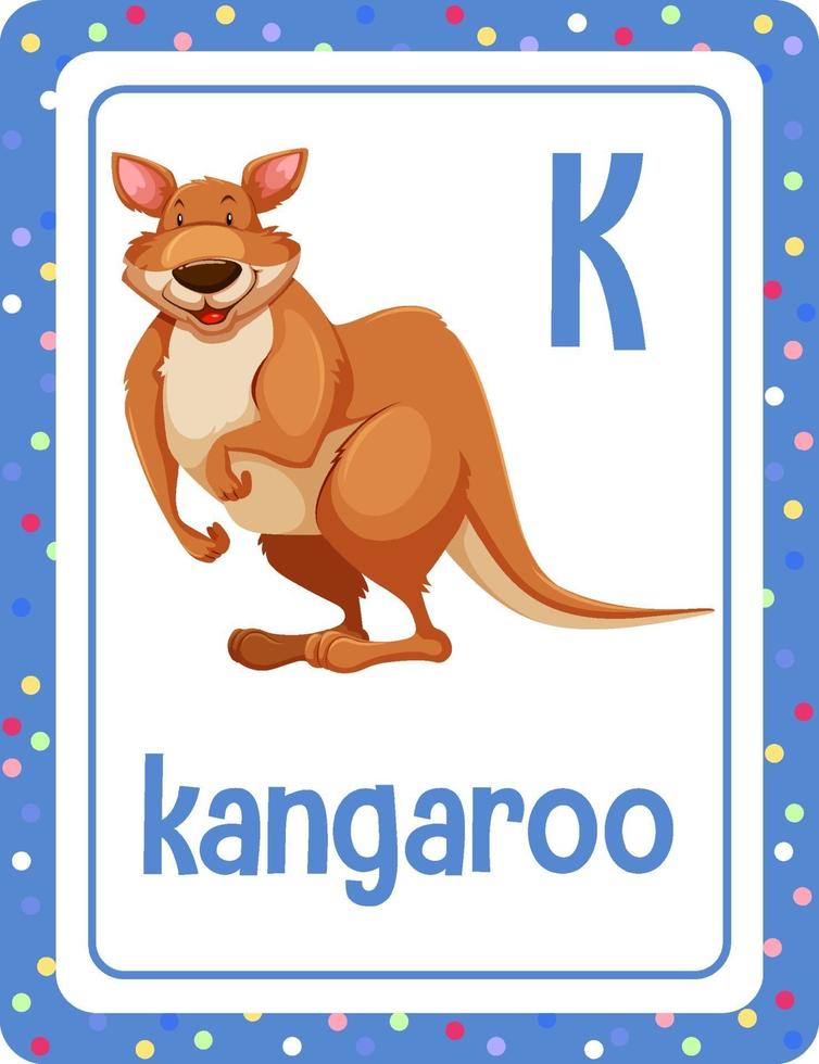 Alphabet flashcard with letter K for Kangaroo vector