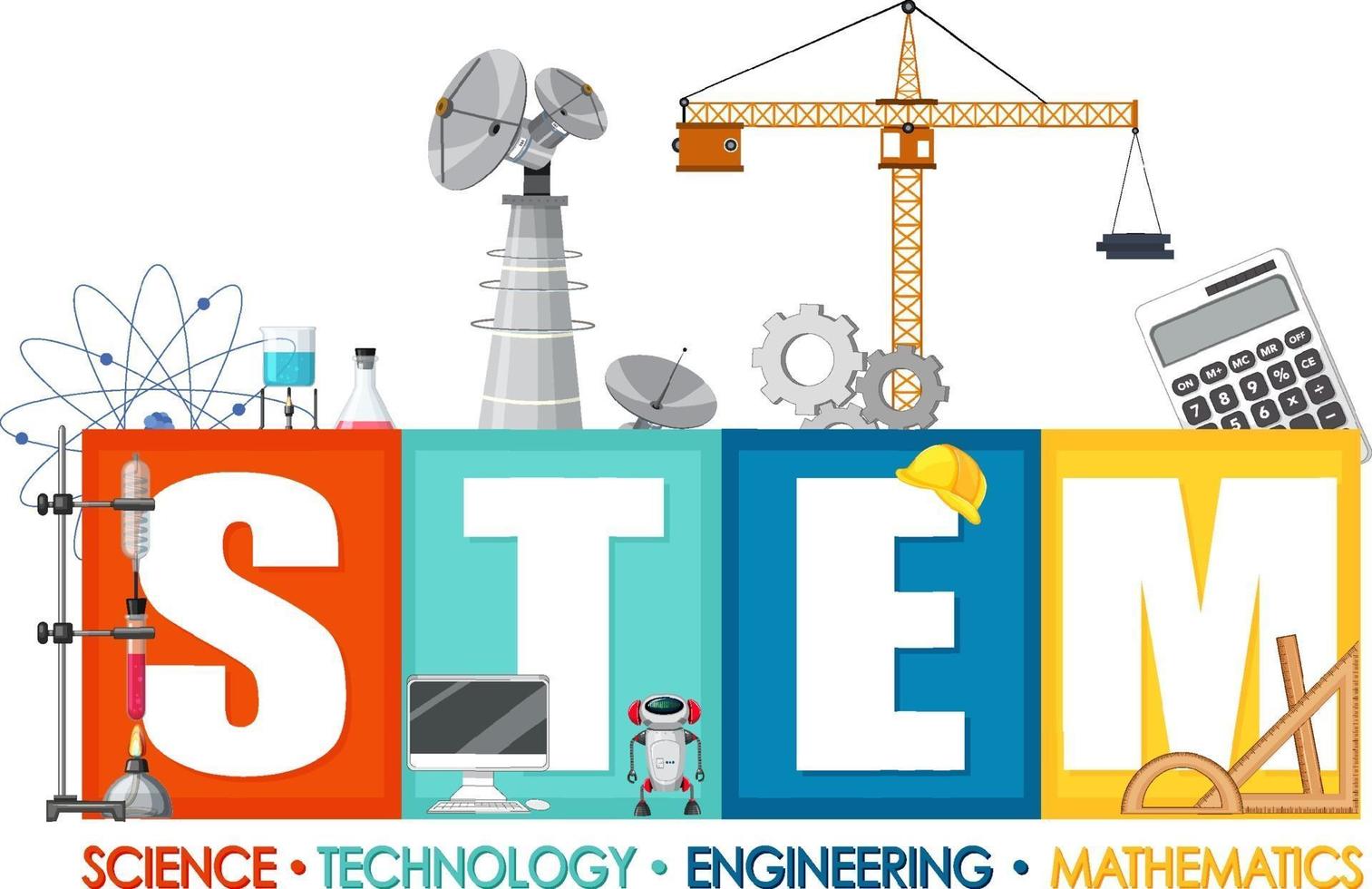 STEM education logo banner with education icon elements vector