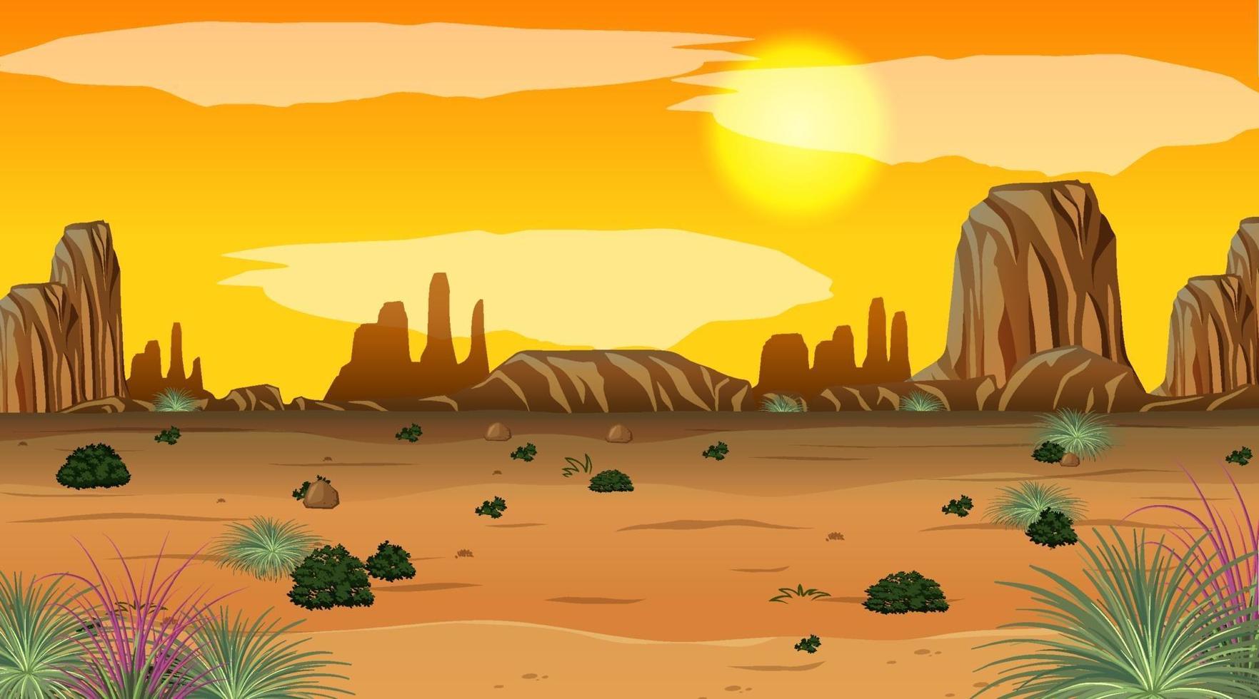 Escena de paisaje en blanco del desierto al atardecer vector